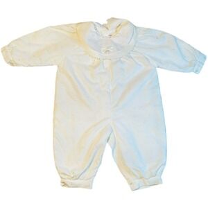 Vintage Aletta Italy Baby Romper Ivory Cotton Embroidered Lace Collar 12M